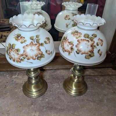Pair Of Brass Lamps With Glass Shades