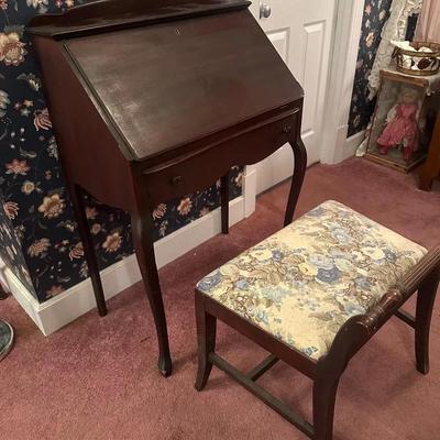 Vintage Secretary Desk w/ Flora Upholstered Chair