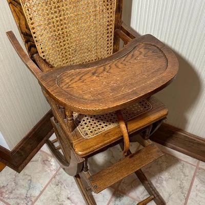 Vintage Oak & Wicker High Chair