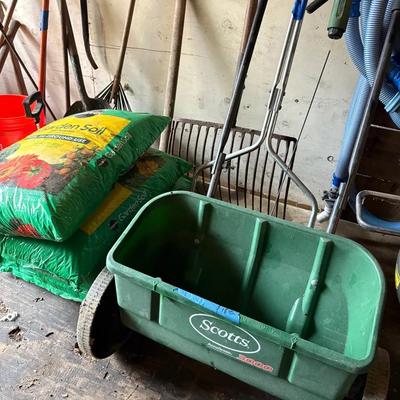 Yard Tools, Spreader, New Bags Of Garden Soil(4)