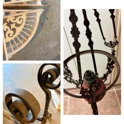 Antique Andirons & Hanging Lantern, Decorative Wooden Corners