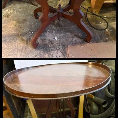 Two Vintage Accent Tables-One Marble Top, One Harp Table