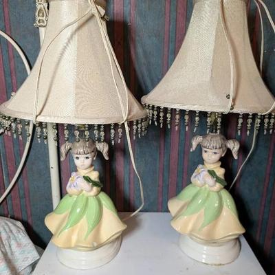 Pair Of Vintage Ceramic "Little Girl" Lamps