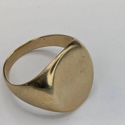 14K Gold Signet Ring + Gold Earrings 