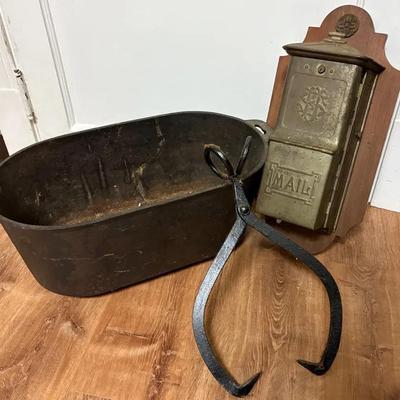 Cast Iron Ham Boiler, Mail Box, Ice Tongs