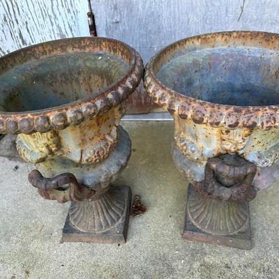 Pair Of Cast Iron Urn Planters 