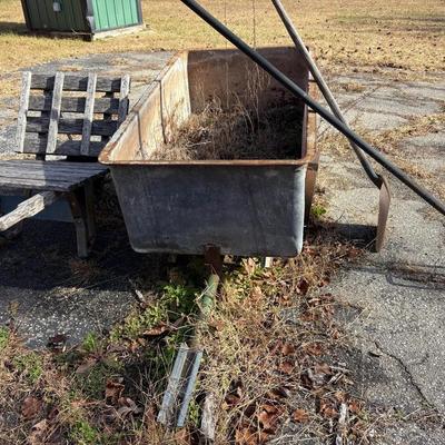 Vintage Wheelbarrow & Tow Behind Metal Yard Cart