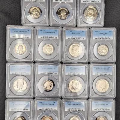 15 PCGS Graded Proof Washington Quarters & Kennedy Halves