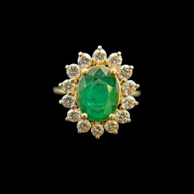 14K Yellow Gold Emerald & Diamond Ring, NAGL #1210883