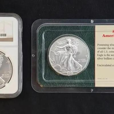 2002 and 2014 Silver Eagle NGC MS-69 and Littleton
