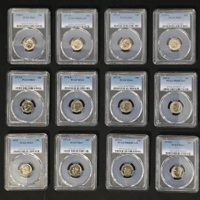12 PCGS Graded Proof and Mint State Roosevelt Dimes