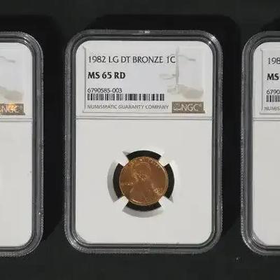 3 NGC 1982 Large Date Bronze Lincoln Cents MS65 Red