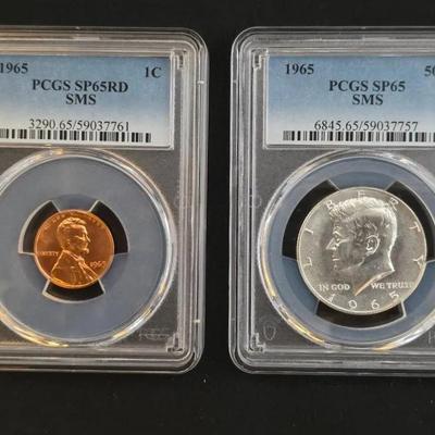 1965 50 Cent and 1 Cent SP-65 PCGS