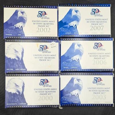 6 US Mint Issued Proof Statehood Quarter Sets- 2000, 2001, 2002, 2003, 2006 & 2007