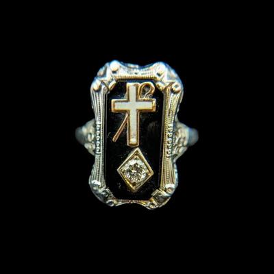 14K White Gold Diamond Ring with Cross, NAGL #1103821