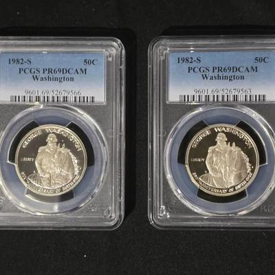 2 1982-S Silver 50 Cent Washington Commemoratives, PCGS PR-69 CAM