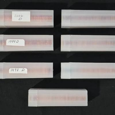 7 BU Uncirculated Lincoln Cent Red Rolls 1984-D, 86-D, 87-D, 98-D, 99-D, 2002-D, 2006-D