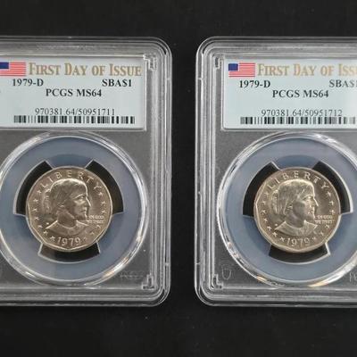 2 1979-D $1.00 Susan B. Anthony Dollars MS-64 First Day of Issue