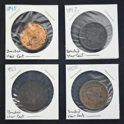 4 US Large Cents 1845, 47, 50 & 51