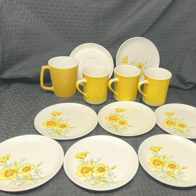 Yellow Coffee Cups And Melamine Dishes