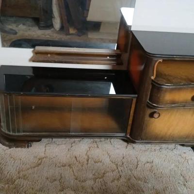 Vintage Art Deco Cabinet With Curio Storage 