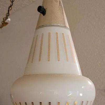 Vintage White Globe with Vertical Pattern Hanging Lamp