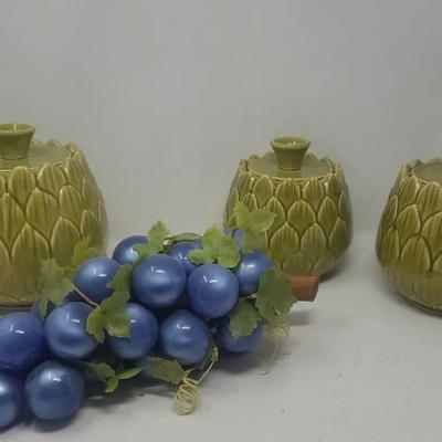 Lucite Grape Cluster and Belmar of Calif. Artichoke Jars 