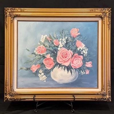 Framed Floral Painted Signed Cleveland 