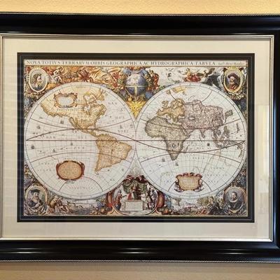 Geographical Framed Old World Map 