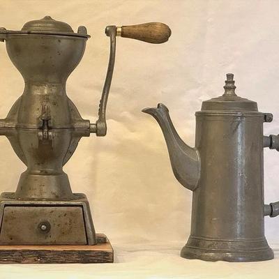 Antique Enterprise Coffee Grinder & Stein 