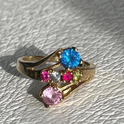 10k Yellow Gold with Multi-gems Family Ring 