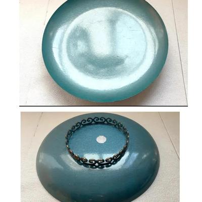 MidCentury Modern Moire Glaze Kyes Teal Metal Bowl - Pasadena, California