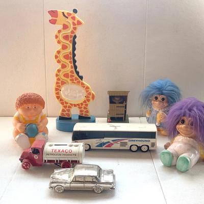 Vintage Trolls and Toys - Truck, Animals, Bus, Car