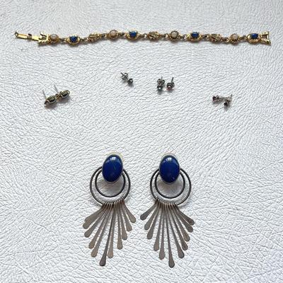 Sterling Silver Lapis Lazuli Dangle Earrings, Goldfilled Studs, Silver Studs