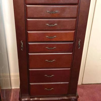 Queen-Anne Style Wood Jewelry Cabinet - Excellent Condition