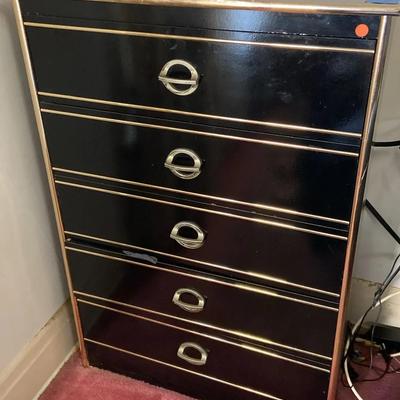 Retro Black and Goldtone Chest Of Drawer c1980s