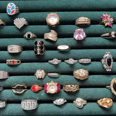 Costume Jewelry Rings - Goldtones, Rhinestone, Faux Gems  