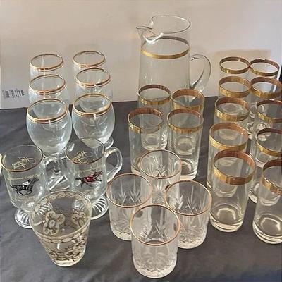Gold-rimmed Glassware and Crystal Whiskey Tumblers