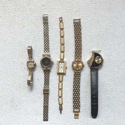 Vintage Caravelle Band Ladies’ Wristwatch and Other Ladies’ Goldtone Vintage Watches