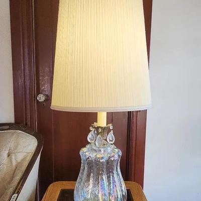 Iridescent Glass Jar Lamp with Crystals and Brass