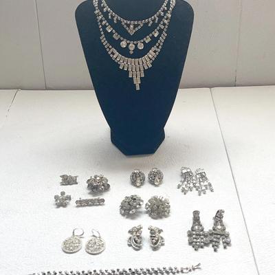  Vintage Rhinestone Costume Jewelry - Earrings, Pins, Necklaces  Bracelets
