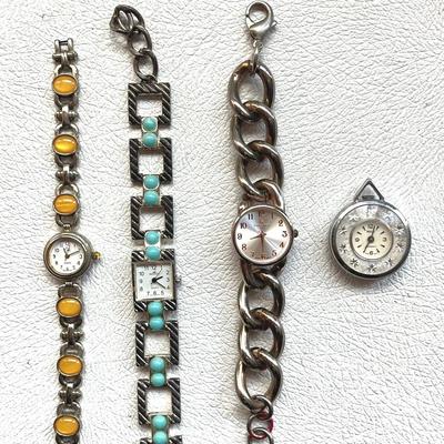 Silvertone Faux Gem Ladies’ Wristwatches, 4 Pcs