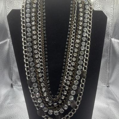 Zi Collection Silver Toned & Gunmetal Multi strand Necklace