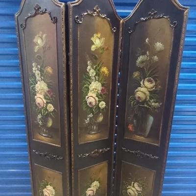 Vintage Wood 3 Panel Room Divider/ Folding Screen