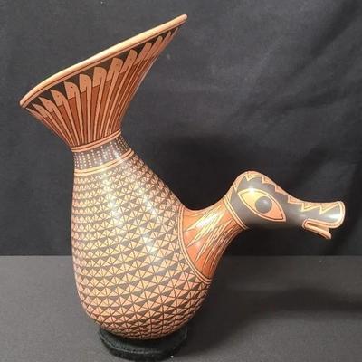 Nice Nancy Heras de Martinez Signed Pottery Piece Featuring A Fine Feathered Friend