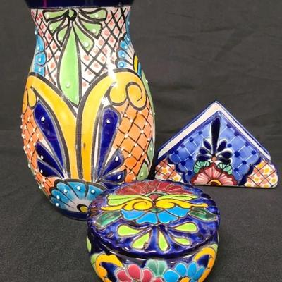 Cultural Craftsmanship - Tasteful Trio Of Colorful Pottery Pieces