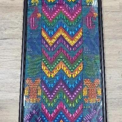 Large Narrow Framed Artpiece - Colorful, Woven Work With Latin Flair