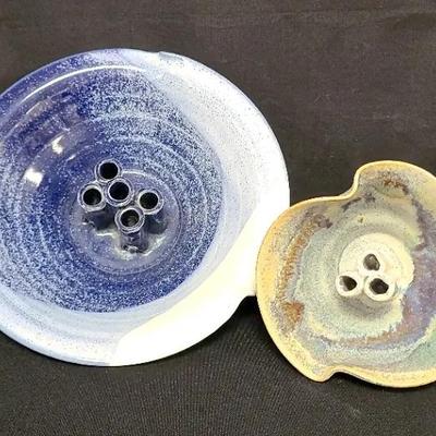 Pottery Pair Of Ikebana Style Flower Holder Vases