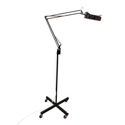 Lot #91 - Adjustable Swing-Arm Magnifying Floor Lamp on Wheels – Task & Craft Light, Mobile Studio Lamp