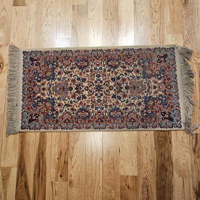 Lot #167 - Vintage Persian-Style Accent Rug • Cream Multicolor Medallion • Handwoven Look Fringe